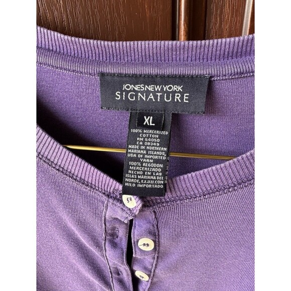 Jones New York Signature Women Purple Long Sleeve Henley XL - Picture 3 of 11